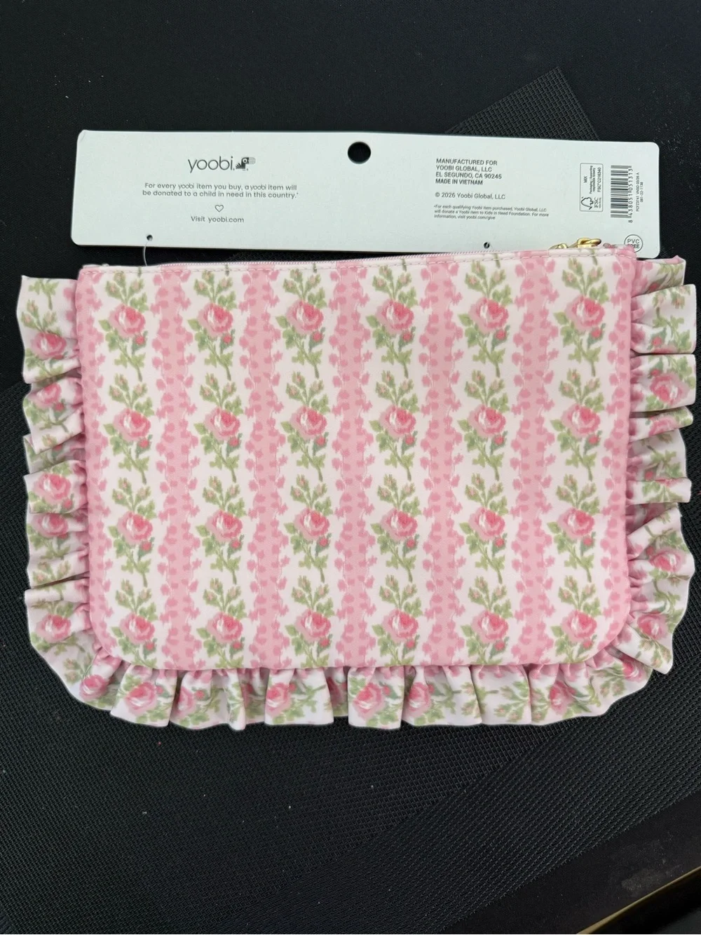 LoveShackFancy Pink Floral Ruffle Zip Pouch